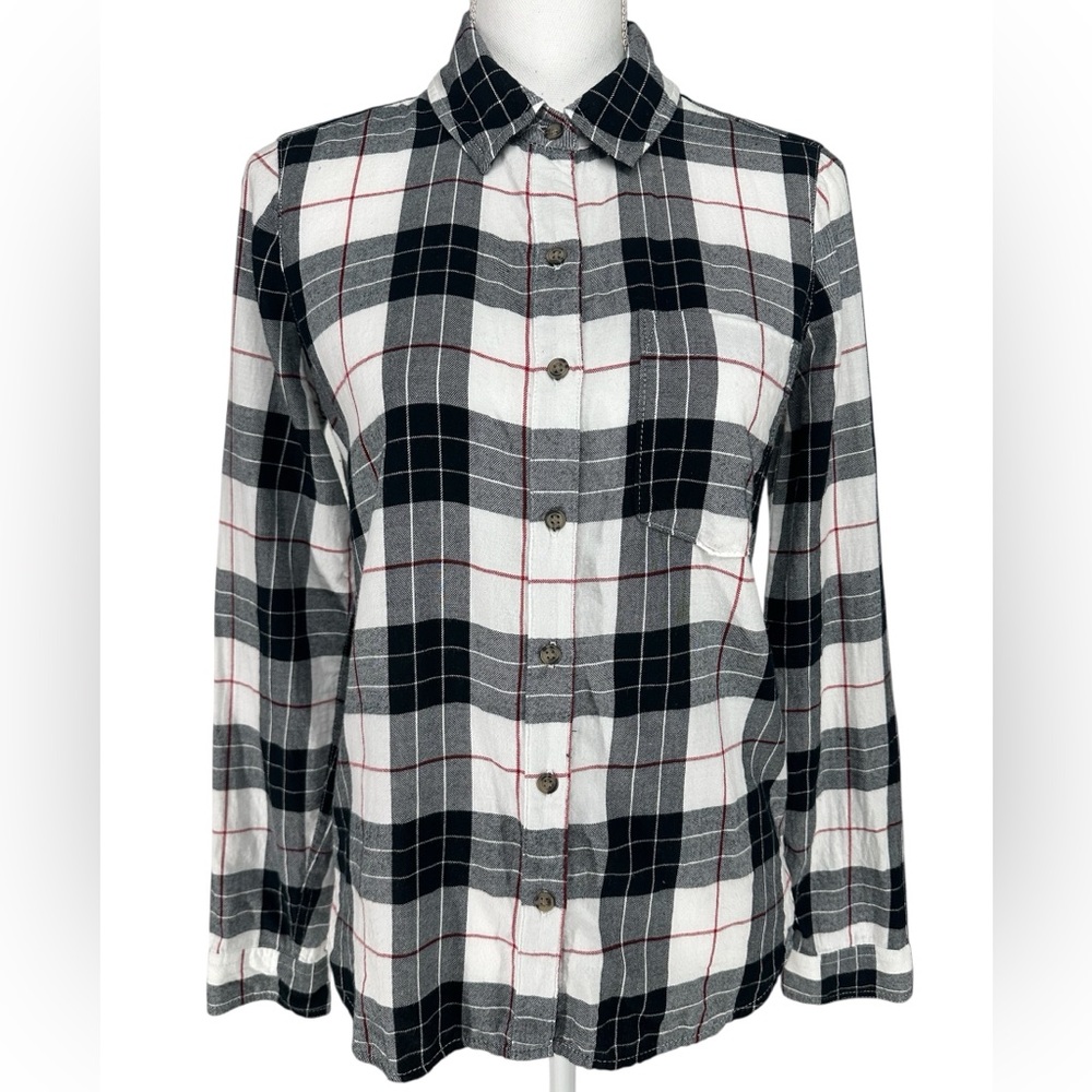 SO / Black White Red Plaid Button Down / Small / Grunge Emo Western Y2K